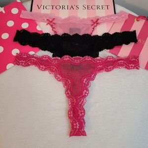 VTG VS Sexy Little Things 3pk Sexy Lace Thong Panties Size M Black Pink